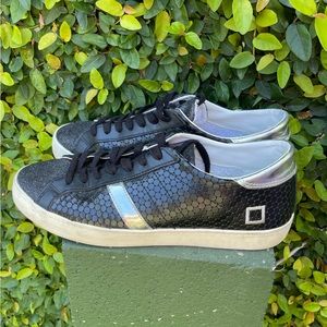 D.A.T.E. Hill Low Top Black/Silver Sneakers | US Size 9.5 / EUR 40
